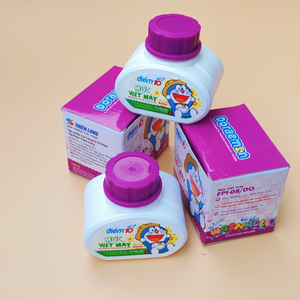Mực Bút Máy Đoremon ⚡ 𝗠𝗮̀𝘂 Đ𝗮̣̂𝗺 ⚡ Thích Hợp Bơm Bút Cho Bút Máy-Màu Đẹp-Mau Khô Có 3 Màu Tím /Đen/Xanh