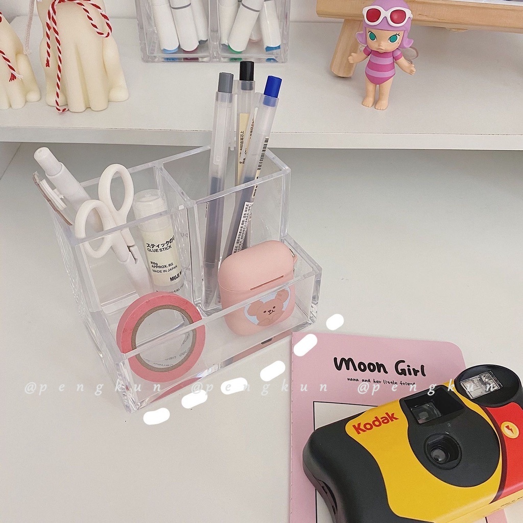 Hộp Đựng Bút / Cọ Trang Điểm Để Bàn Bằng acrylic Trong Suốt Nhiều Ngăn Tiện Dụng