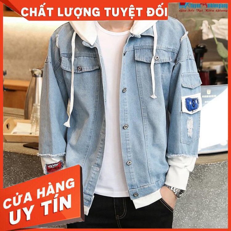 HÀNG CAO CẤP -  Áo khoác jean nam có mũ đẹp chất TL512 Shop Thành Long chuyên áo khoác nam  - Hàng Cao Cấp