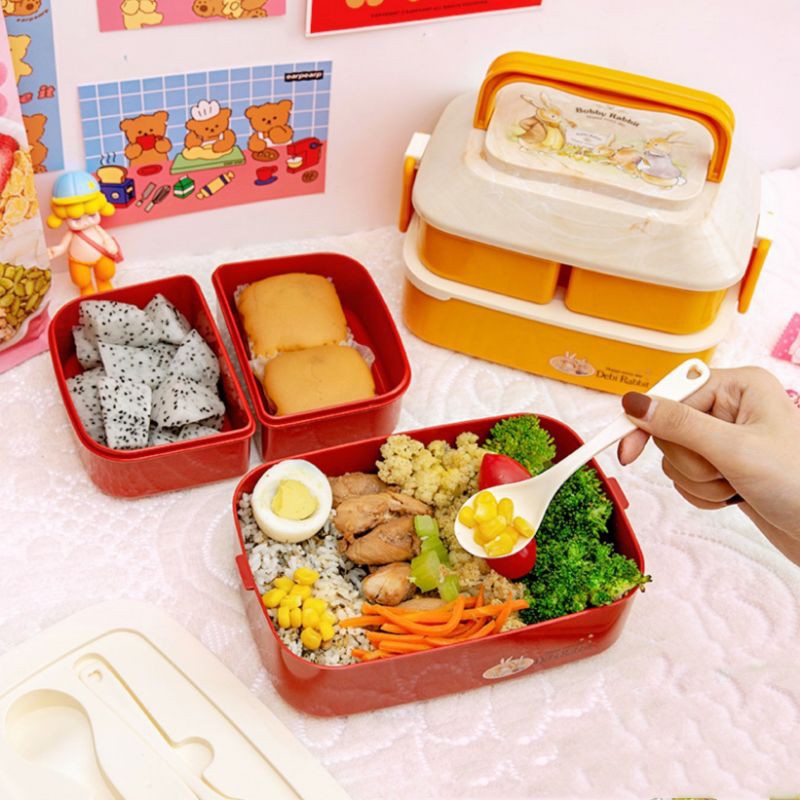 Hôp cơm trưa văn phòng kiểu Nhật đáng yêu cặp lồng chia ngăn lunch box sinh viên đồ dùng bếp vintage decor lenhome