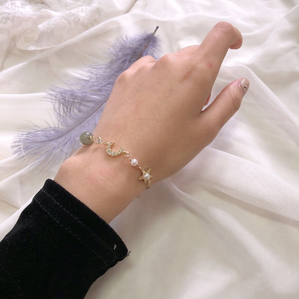 Vòng đeo tay hình mặt trăng và ngôi sao đính đá thời trang cho nữ