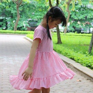 Váy caro hồng đuôi cá