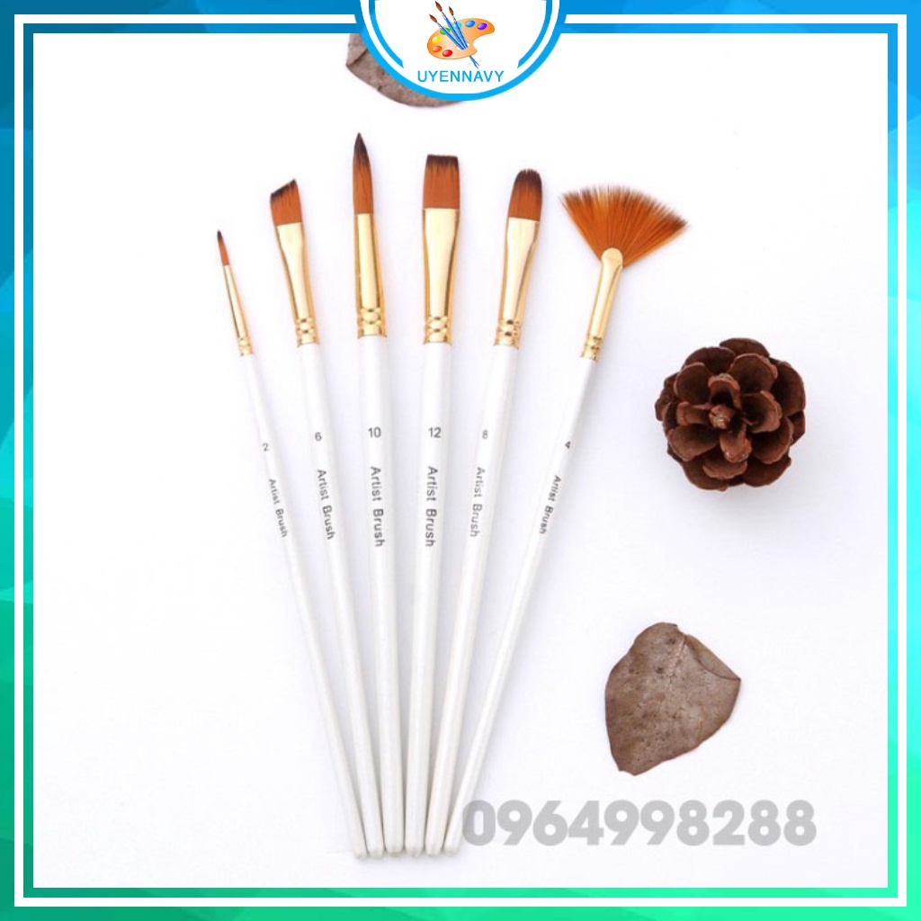 Bộ cọ 7 chi tiết cao cấp🌈chuyên vẽ acrylic🔥màu bột🔥sơn dâu🔥màu nước ( bộ màu trắng sang chảnh)