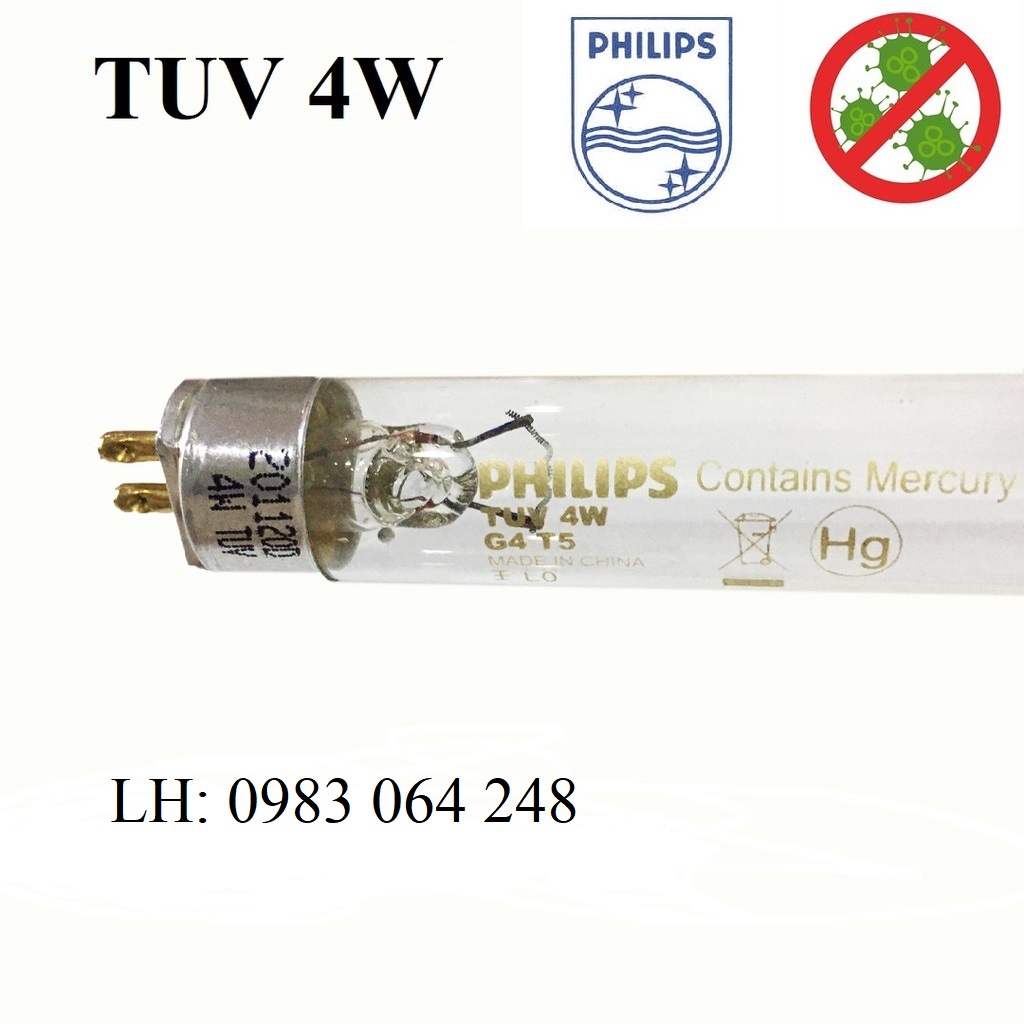 Đèn khử trùng UV - Bóng Đèn diệt khuẩn Philips TUV 4W G4T5 cho máy tiệt trùng