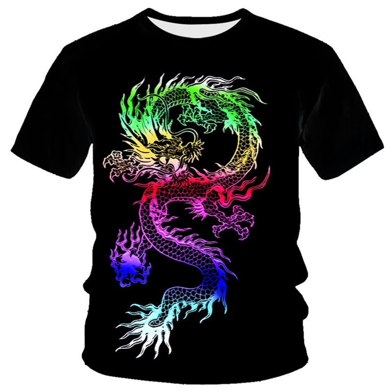 Áo Thun Tay Ngắn In Hình Rồng 3D Thời Trang Unisex