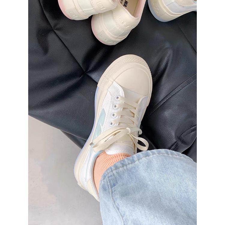 Giày thể thao nữ SST màu trắng chất liệu vải canvas kiểu dáng sneaker basic độn đế 5cm phong cách ulzzang hàn quốc 2021 | WebRaoVat - webraovat.net.vn