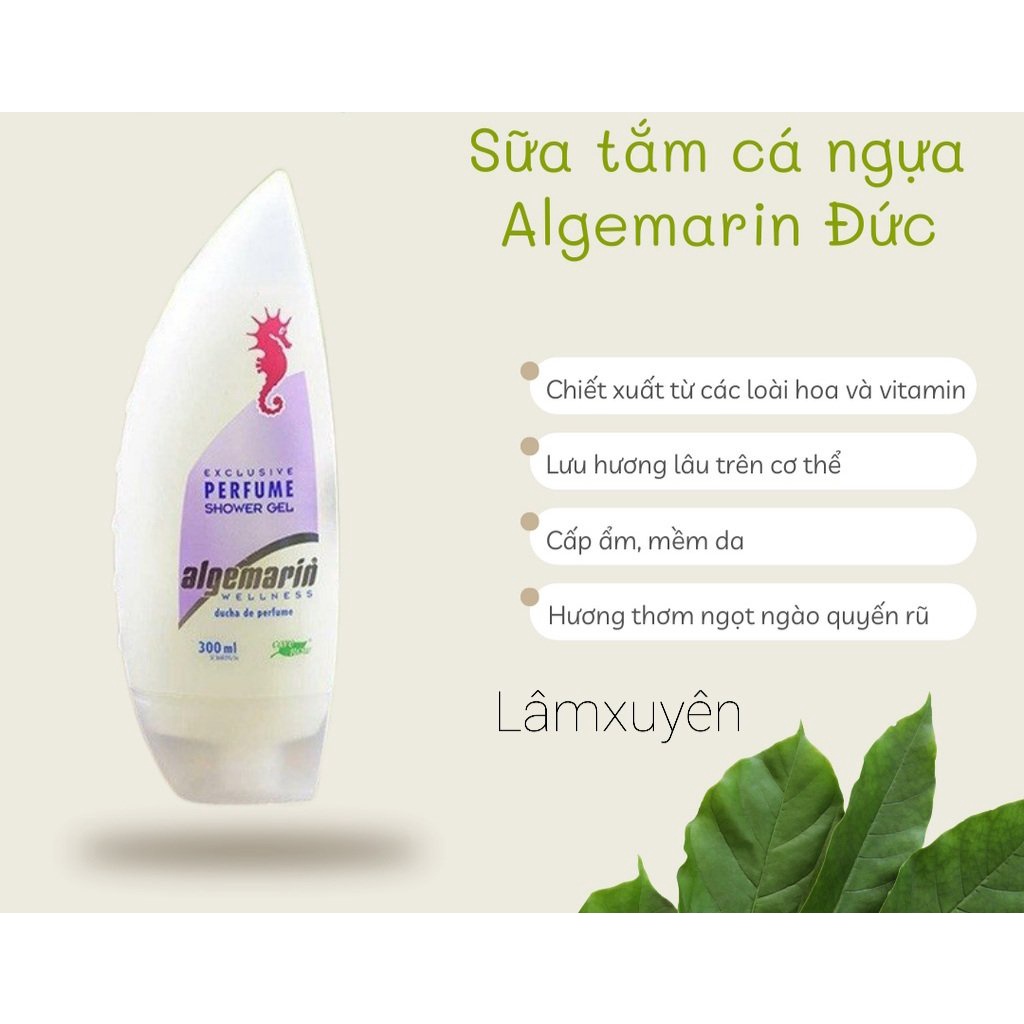 Sữa Tắm Cá Ngựa Algemarin Perfume 300ml Của Đức   mùi thươm ngọt dịu ,nuôi dưỡng làn da trắng sáng ,mịn màng