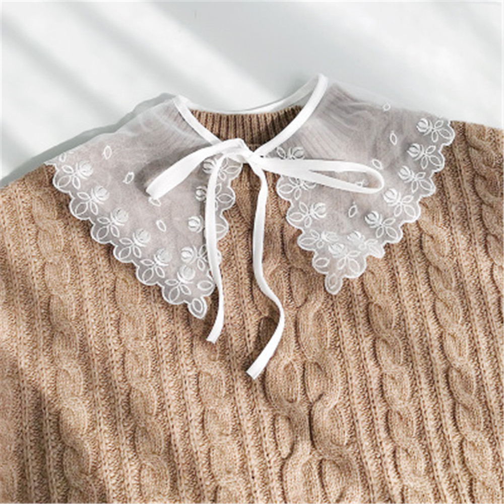 All-match Blouse Fake Collar Black/White Lace Embroidered Accessories
