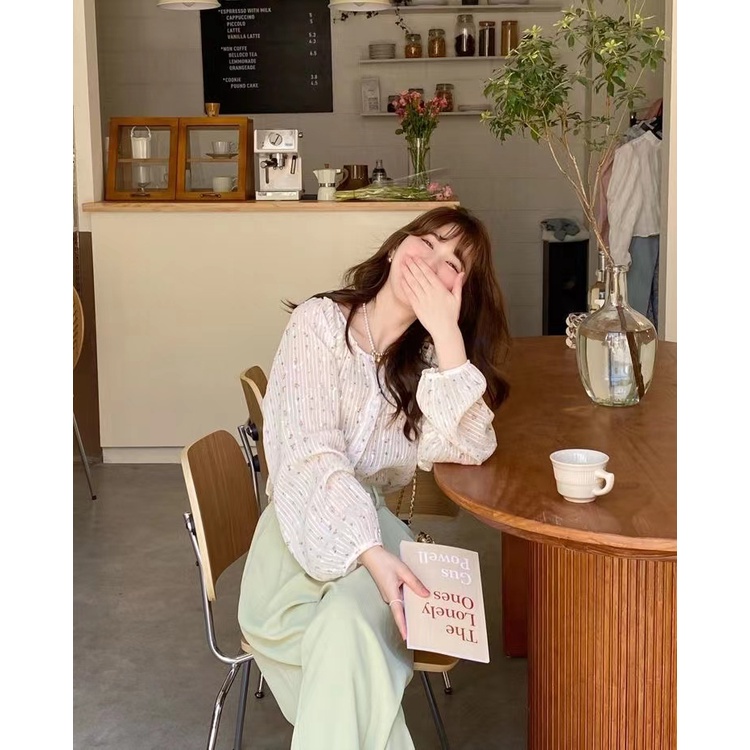 Áo Nữ Tay Dài Họa Tiết Hoa Thời Trang Phong Cách Hàn Quốc