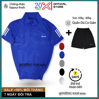 Bộ thể thao nam mùa hè cổ bẻ chất thun lạnh vân dập 3D đẹp co giãn 4 chiều
