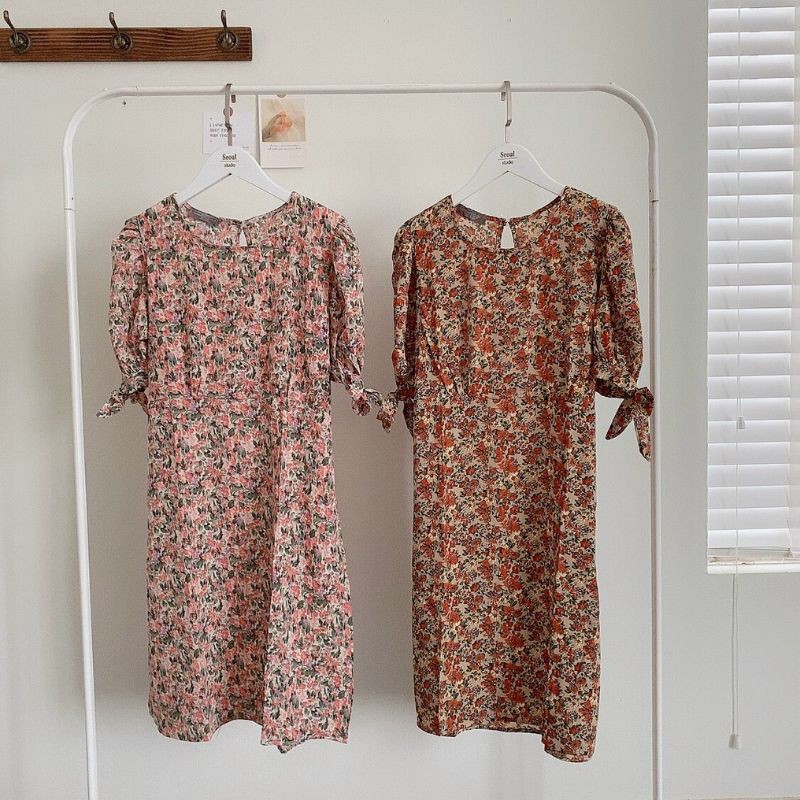 VÁY HOA NHÍ LỤA HÀN VINTAGE HÀN QUỐC