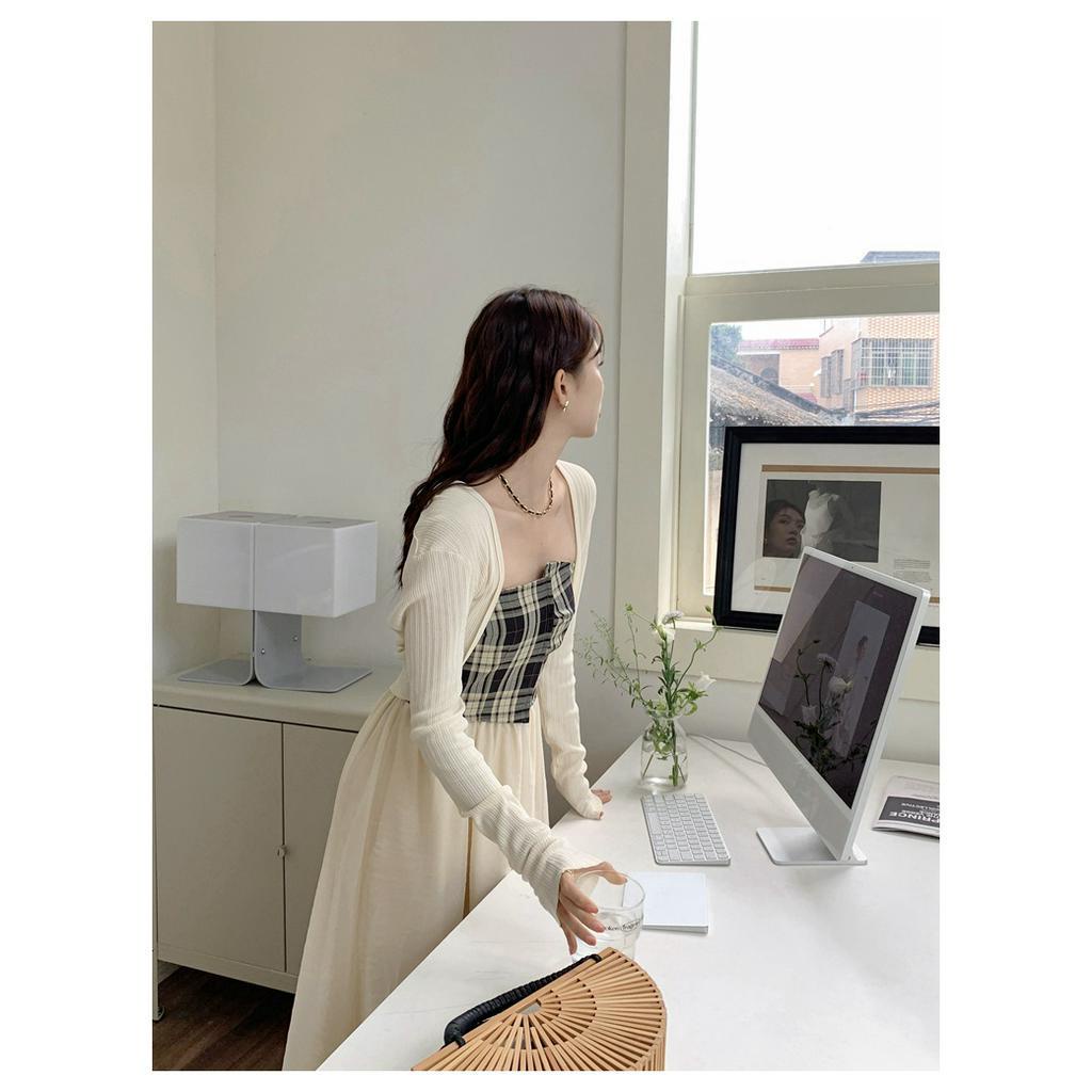 Áo Ống Màu Trơn Họa Tiết Kẻ Ô Phong Cách Cổ Điển Thời Trang Mùa Hè 63441