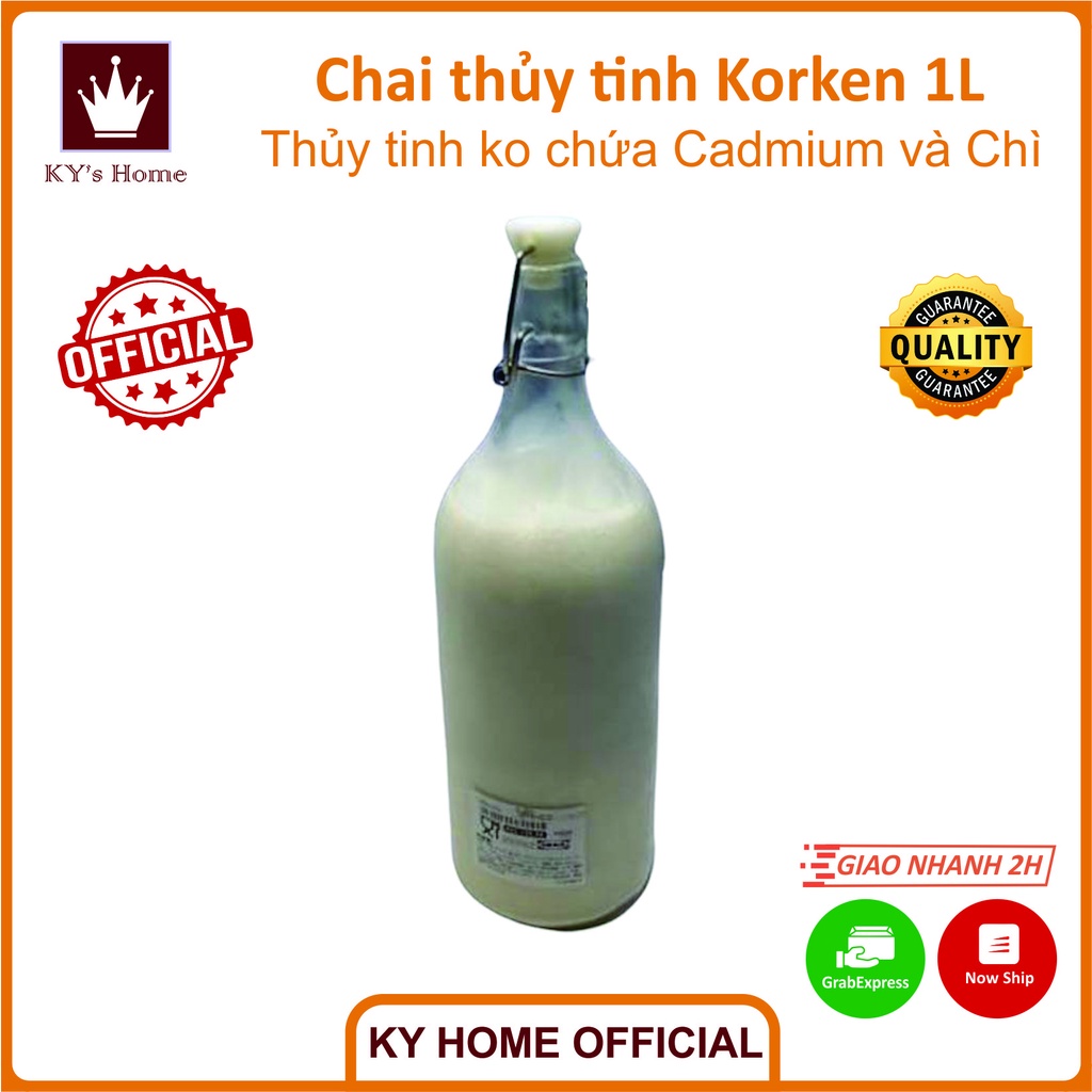 Chai thủy tinh có đai thép không gỉ IKEA KORKEN 1L Chính Hãng Thụy Điển