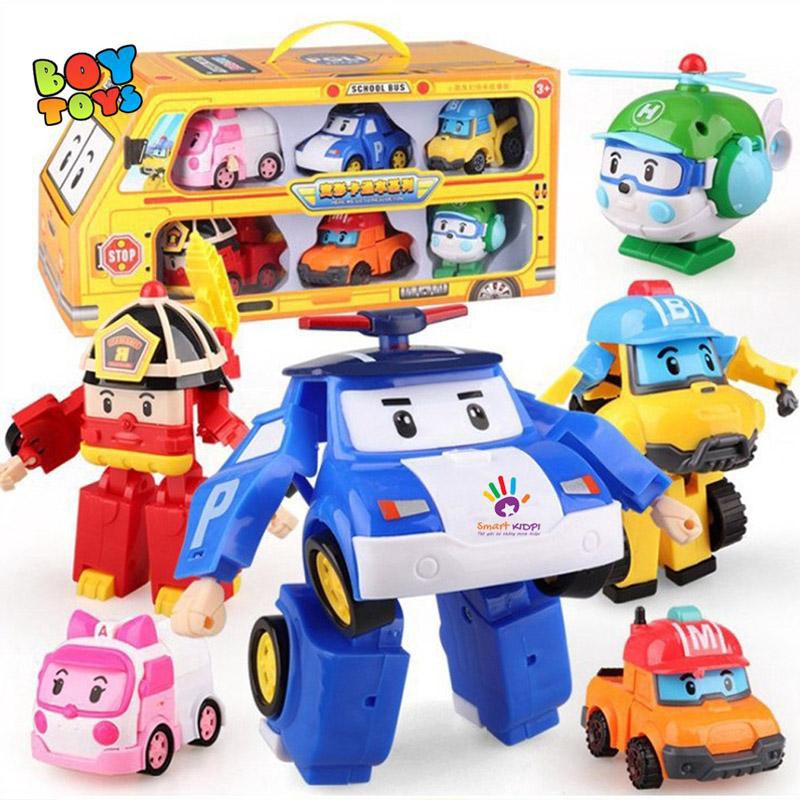 Hộp đồ chơi biệt đội 6 xe Robocar Poli biến hình 2 trong 1