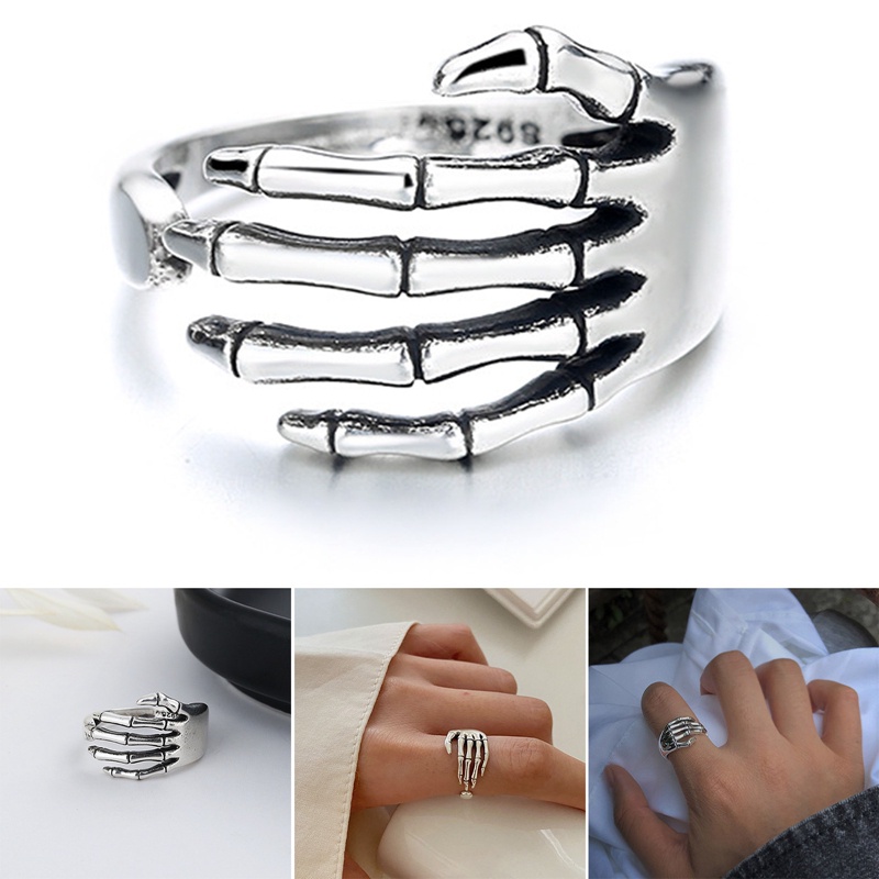 Nhẫn Hình Bộ Xương Màu Bạc Bằng Nhựa Resin Phong Cách Vintage Thời Trang Unisex