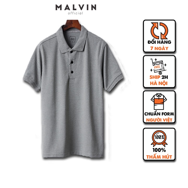 Áo Polo Nam Màu Xám Chì có cổ BASIC vải cotton cá sấu chất đẹp cao cấp Malvin Official MALP002