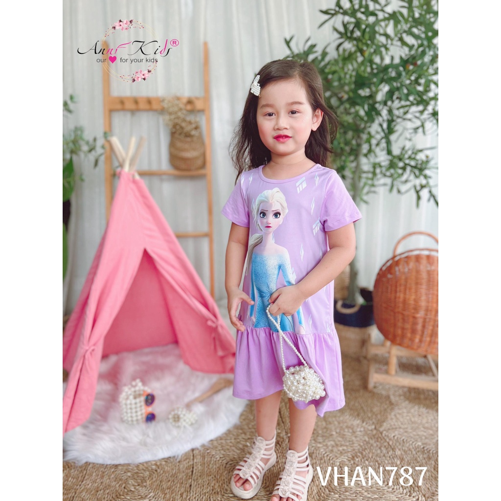 Váy bé gái chất cotton mịn in elsa 3D.dáng váy suông đuôi cá siêu xinh