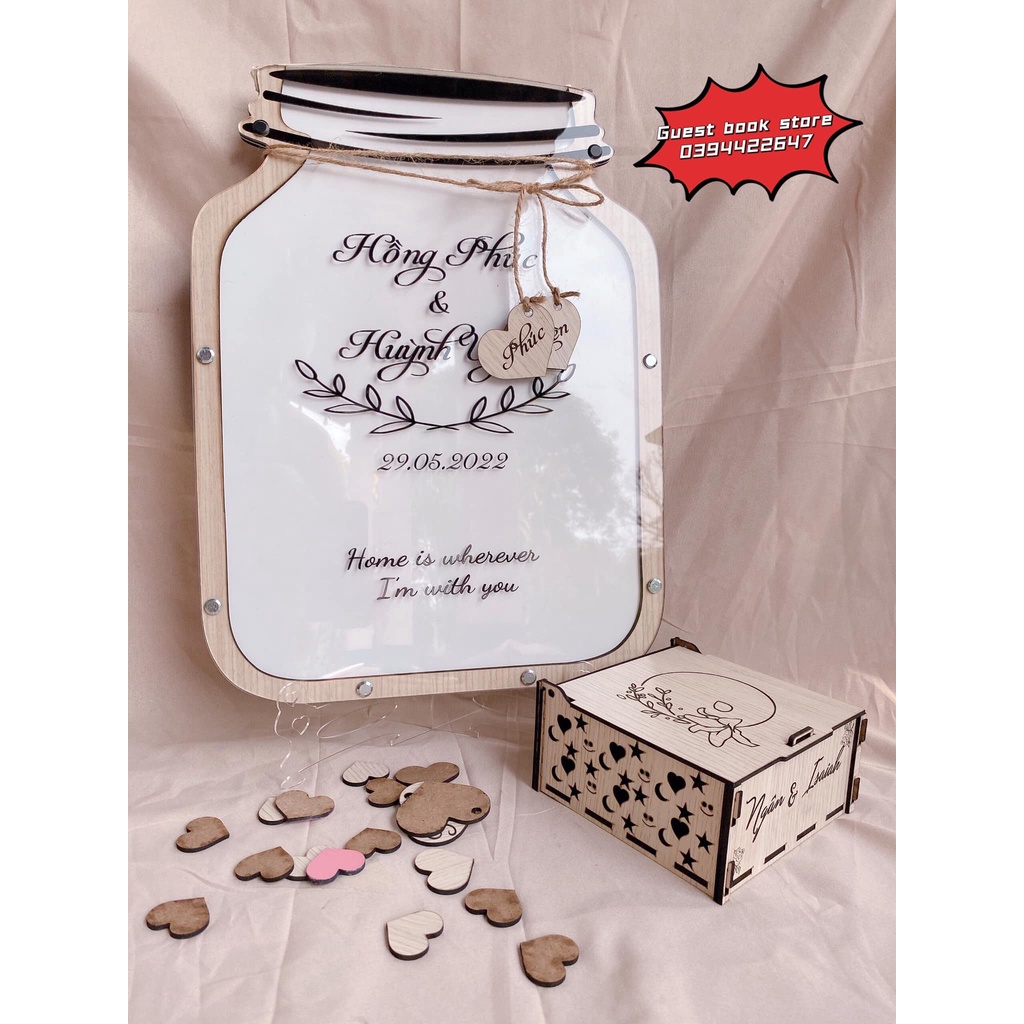 Bình thả tim cưới kèm thông điệp| Lọ mật ong|Thao Wedding Guestbook