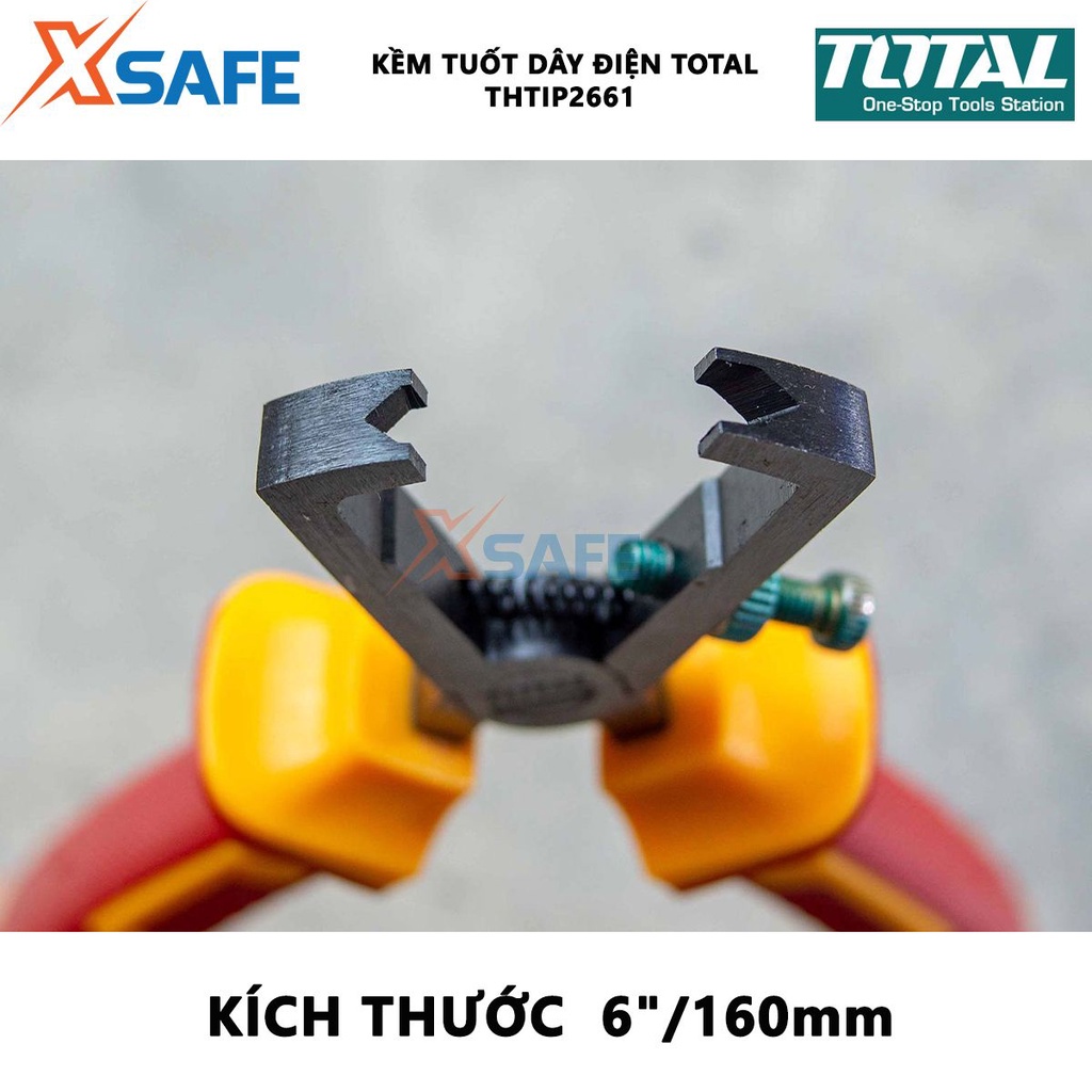 Kìm tuốt dây cách điện TOTAL THTIP2661 Kềm cách điện 6 inch/ 160mm, đầu kềm mạ đen, đánh bóng cứng cáp bển bỉ