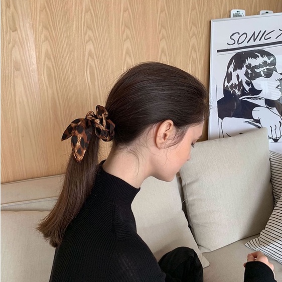 Dây Cột Tóc Tai Thỏ Họa Tiết Da Báo Phong Cách Hàn Quốc Cổ Điển Thời Trang Thu Đông Cho Nữ