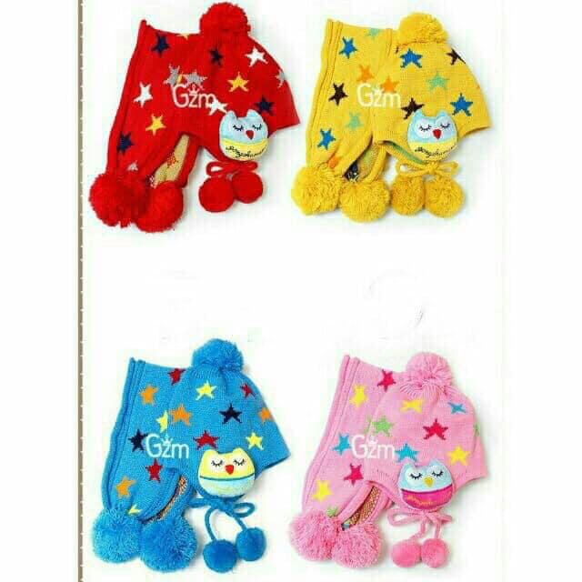 Set khăn len kèm mũ giữ ấm họa tiết đáng yêu cho bé