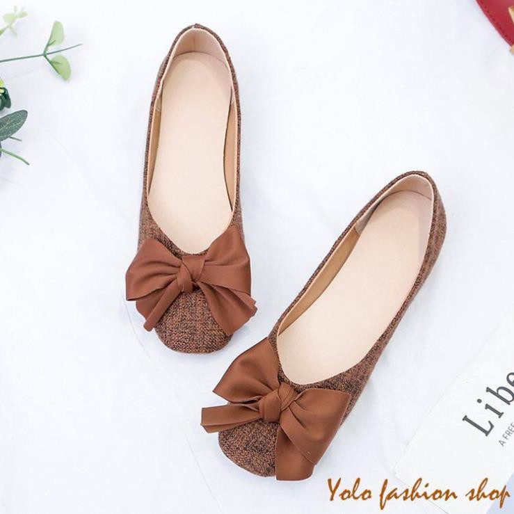 Giày bệt búp bê nữ vải dạ thắt nơ xinh xắn - B12 | BigBuy360 - bigbuy360.vn