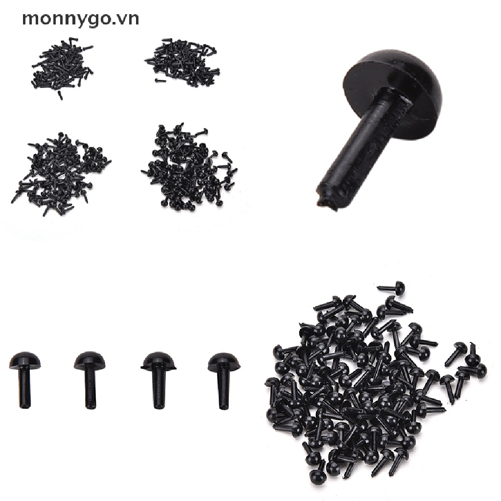 Set 100 Mắt Nhựa Màu Đen 4 Kích Cỡ Cho Búp Bê Thú Nhồi Bông DIY
