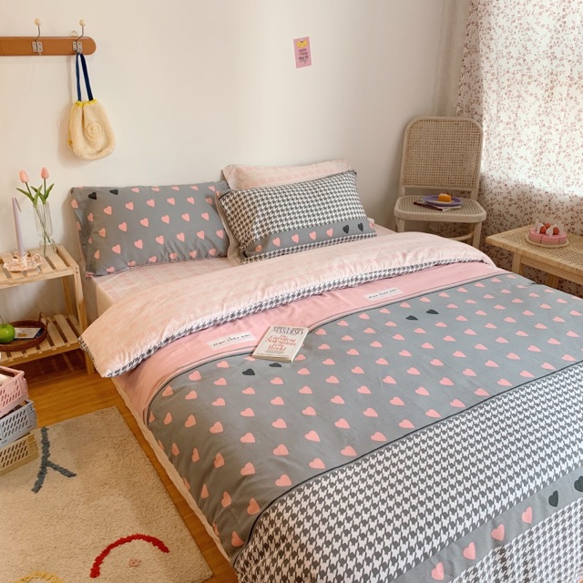 Set Chăn Ga Tim Hồng Phối Cotton Living Cực Sang Chảnh Siêu Yêu (Shinbedding.shop)