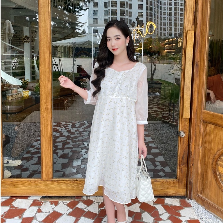 MEDYLA - Đầm bầu dự tiệc mùa hè thiết kế 2 lớp tơ óng lót lụa cho bầu đi chơi du lịch dự tiệc - VS1076