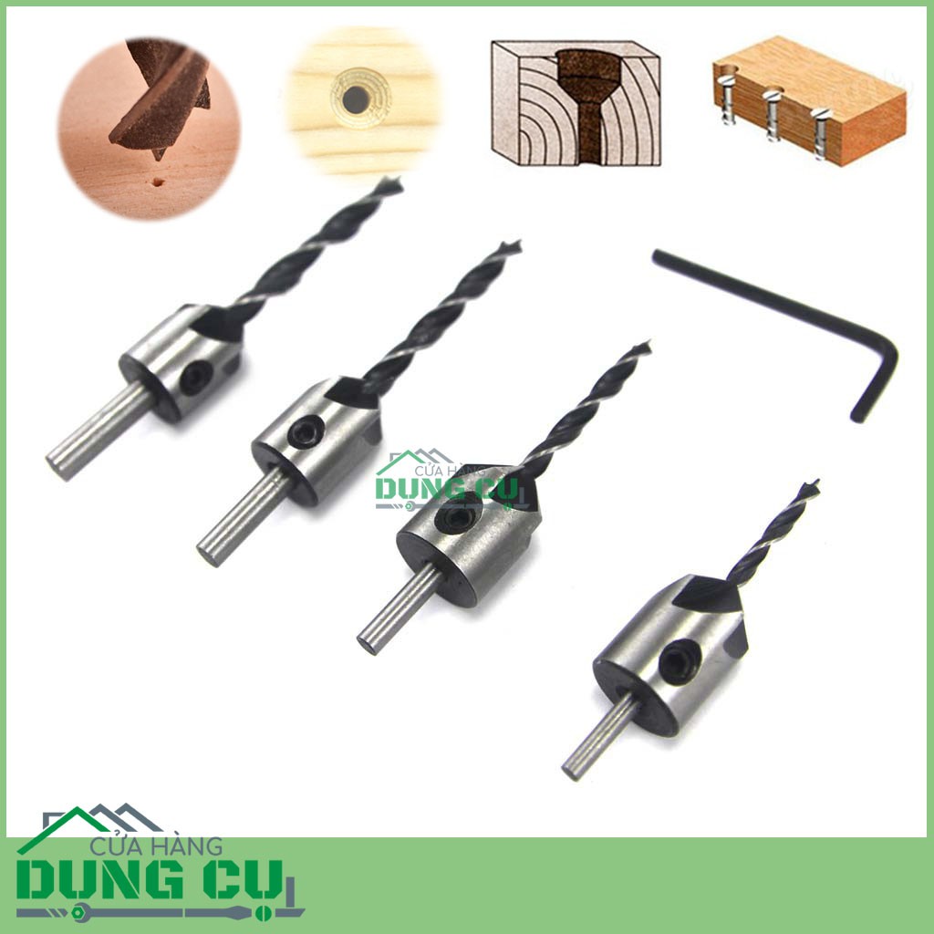 Bộ 4 Mũi Khoan Gỗ Âm Vít 3-6mm