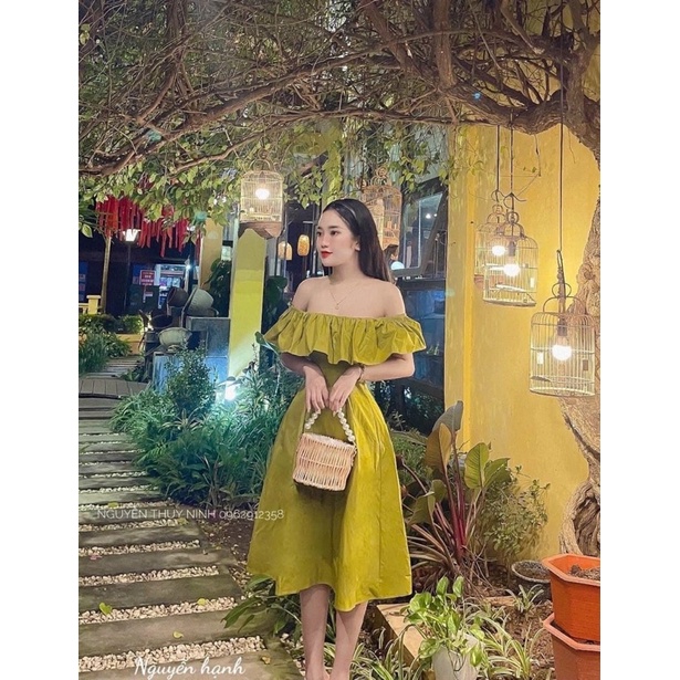 Đầm Trễ Vai Tiểu Thư Bigsize 50kg Đến 100kg (M/L/XL/XXL)(Đầm Tết)