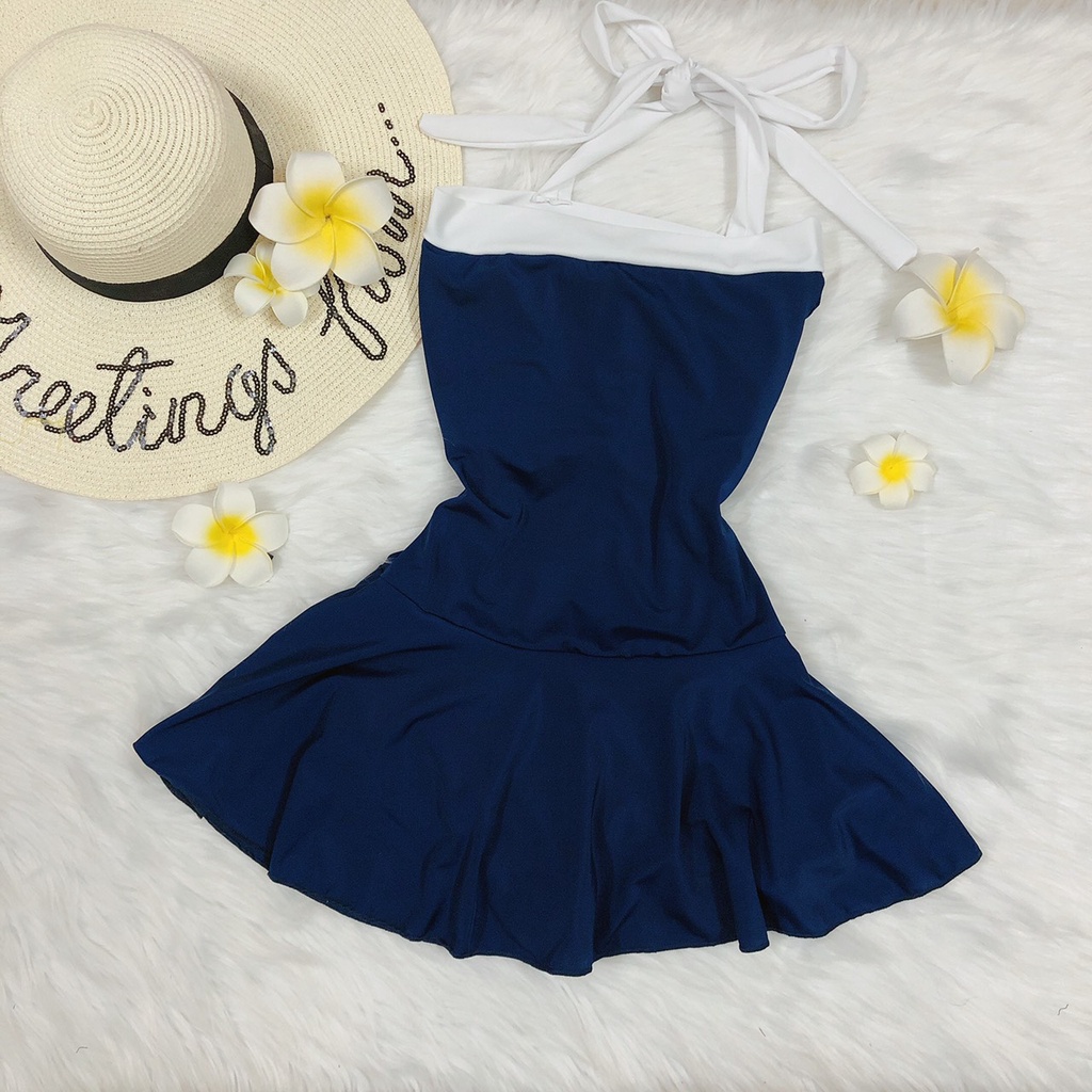 Bikini 1 mảnh váy xanh dễ thương