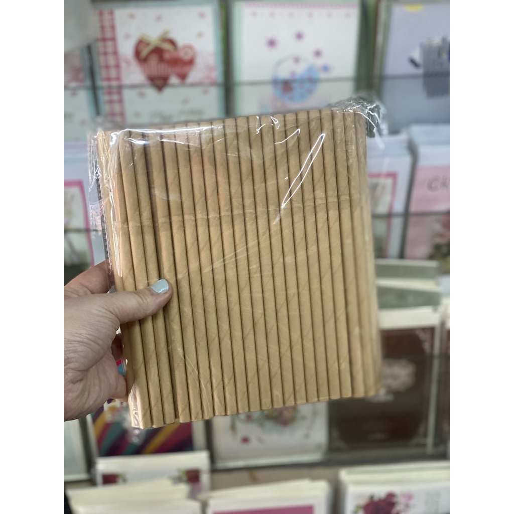 1 gói ống hút giấy kraft màu nâu phi 6, 8 hoặc 12 dùng uống nước hoặc hút trân chân
