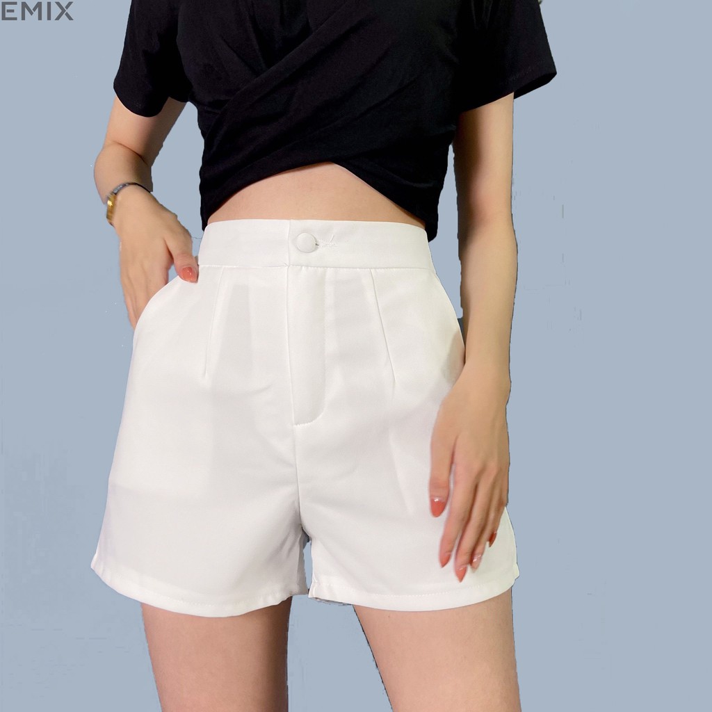 Quần short nữ cạp cao 04 EMIX (3 màu), cạp cao, bo eo, dáng ngắn 35cm, ống hơi rộng, có túi chéo, chất tuyết mưa mềm mịn | BigBuy360 - bigbuy360.vn