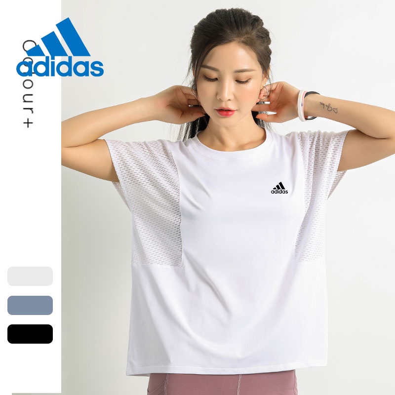 Adidas Áo Thun Thể Thao Ngắn Tay Cổ Tròn Phối Lưới Thoáng Khí Nhanh Khô Cho Nữ
