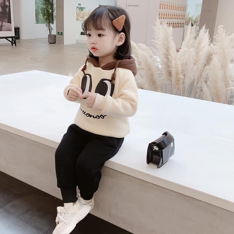 Sét Đôi Mắt Chất Nỉ Bông Có Mũ In Hình Cho Bé Gái từ 7 -27kg. MINKYSUN