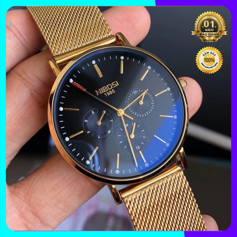 [SIÊU GIẢM GIÁ] ĐỒNG HỒ NAM DÂY LƯỚI HIỆU NIBOSI CHÍNH HÃNG FULL BOX CHẠY ĐỦ 6 KIM LỊCH NGÀY VÀ THỨ
