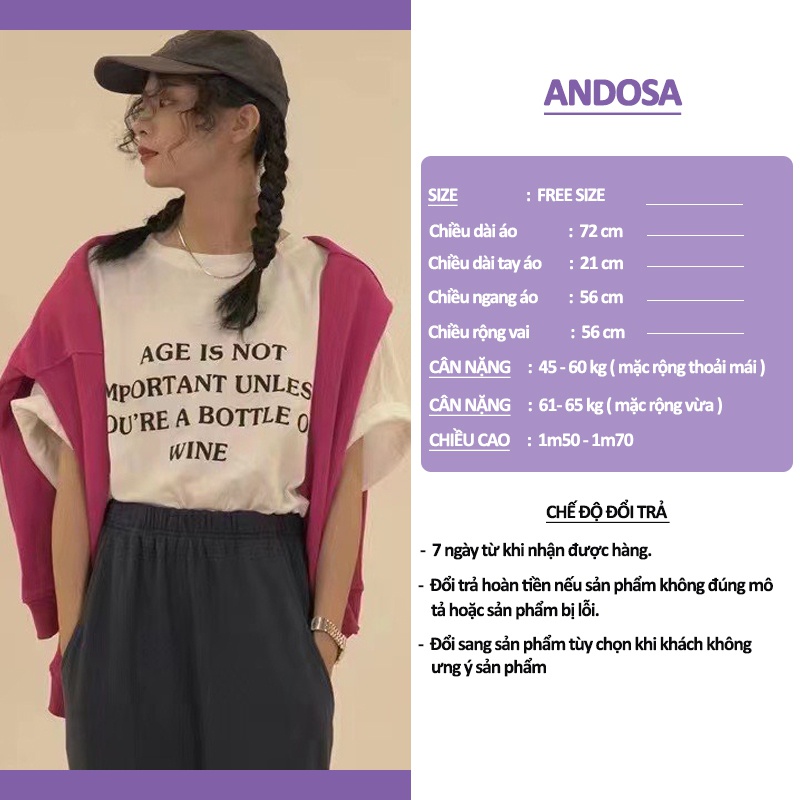 Áo thun nam nữ 3158 tay lỡ form rộng in chữ chất cotton hàng Quảng Châu ANDOSA AT10