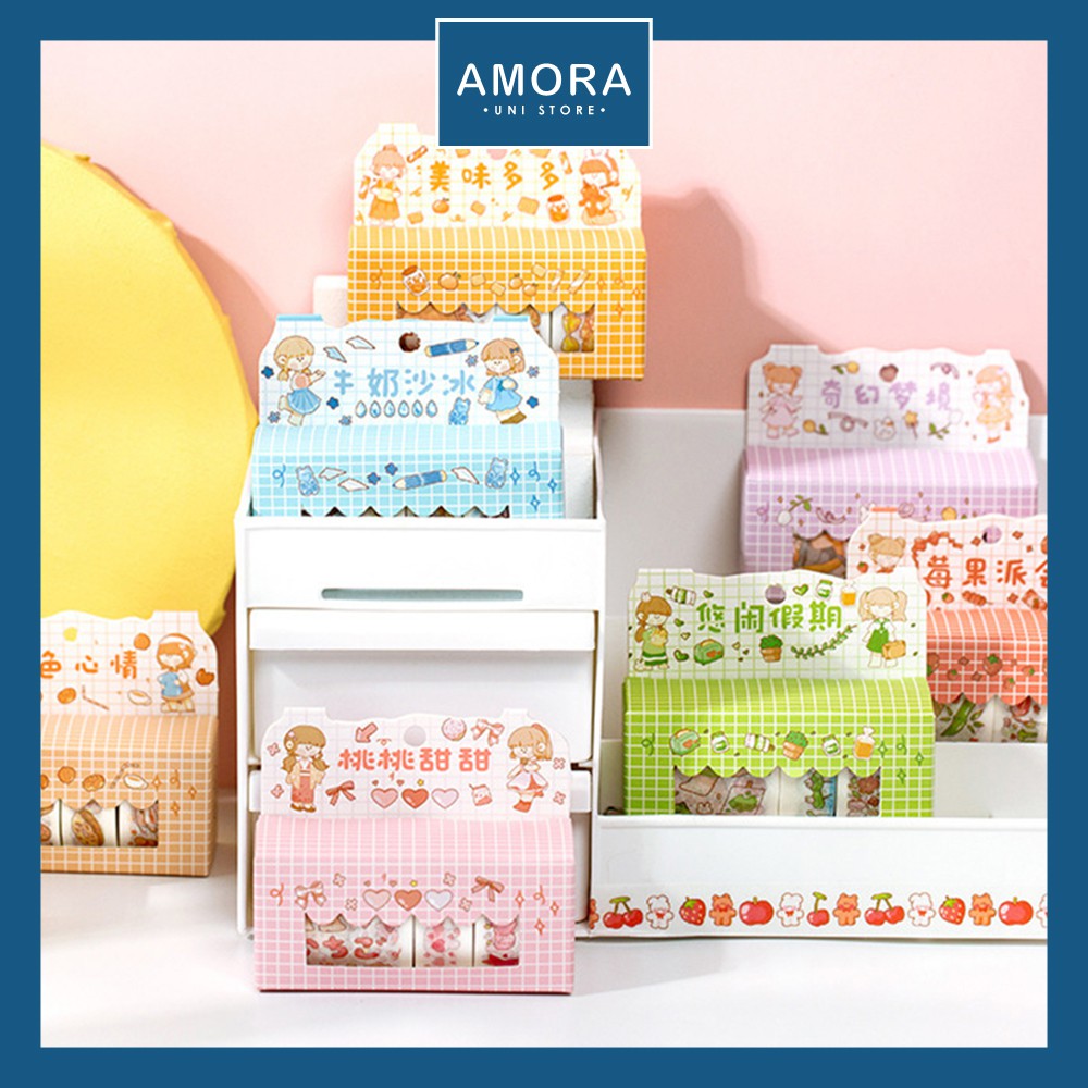 Washi Tape Doudou - SET 5 cuộn sticker trang trí Bullet Journal giấy washi cao cấp Nhật Bản - Amora UNI