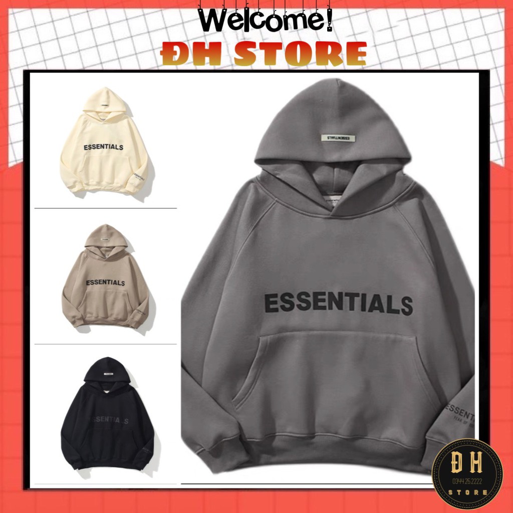 Áo Khoác Hoodie Nỉ Cao Su Nổi Nam Nữ Có Mũ Form Rộng ESSENTIALS Nhiều Màu Unisex Ulzzang