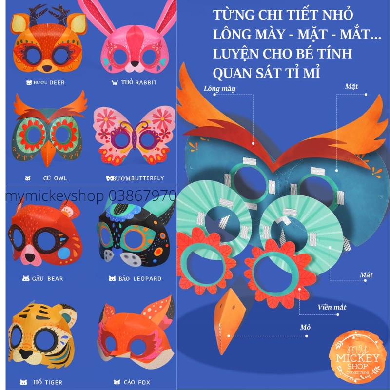 Mideer paper maks with 3D animals - Bộ đồ chơi Mideer thủ công 8 Mặt nạ giấy với hình động vật 3D