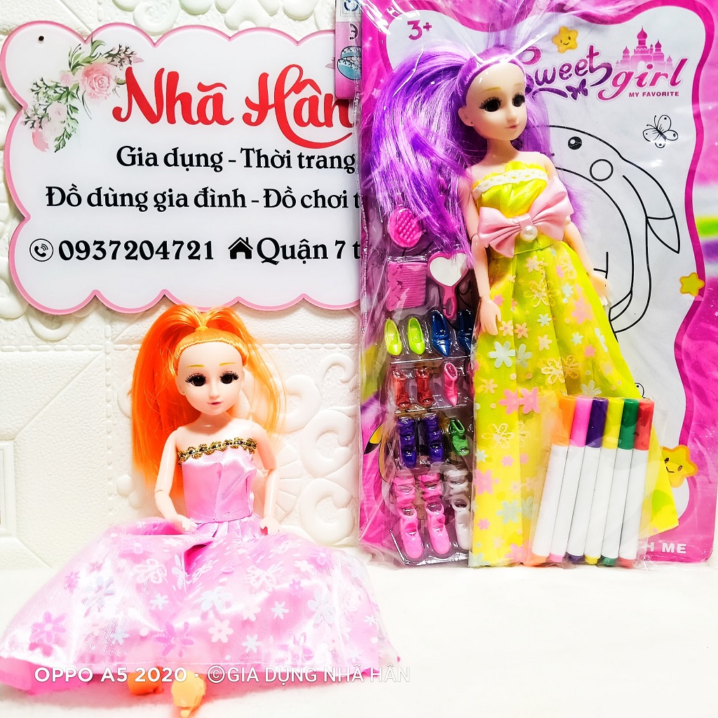 Búp bê mắt thủy tinh cao 29cm full phụ kiện, Búp bê barbie NH-BB1
