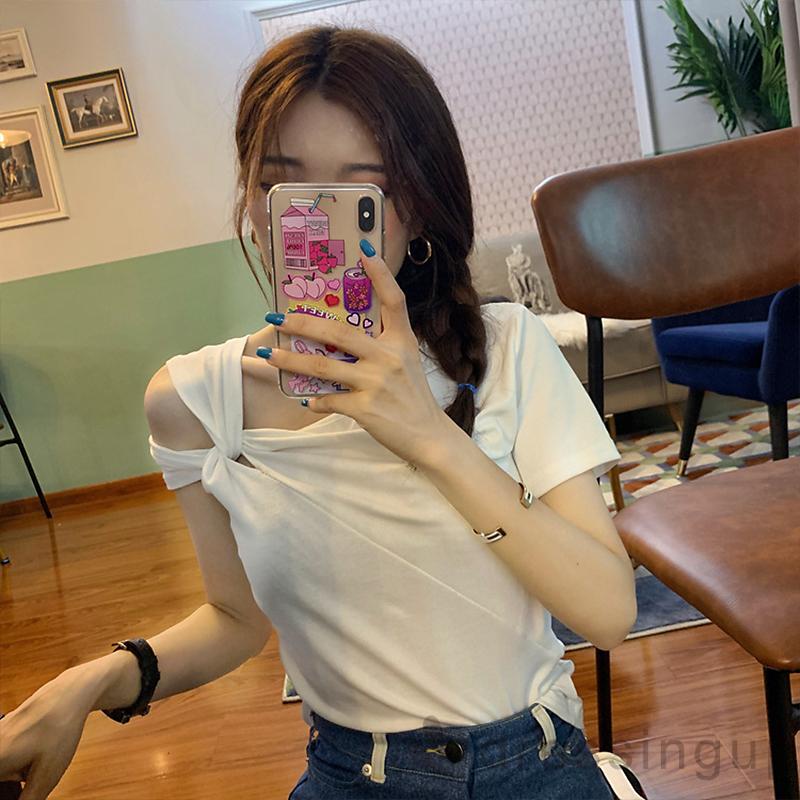 Áo Thun Ngắn Tay Lệch Vai Thời Trang Cho Nữ