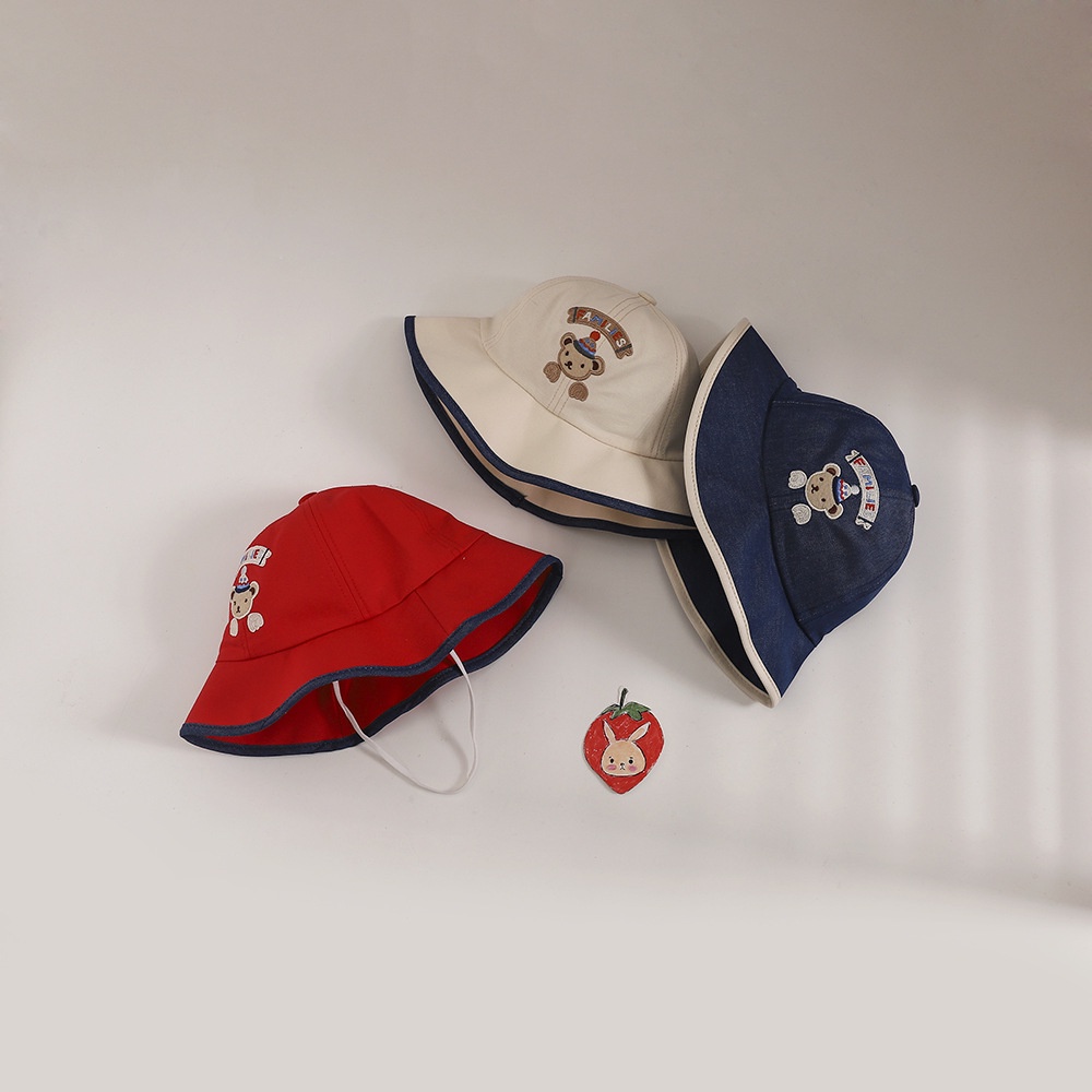 Nón Tai Bèo Che Nắng Thêu Họa Tiết Gấu Hoạt Hình Dễ Thương Thời Trang Cho Bé
