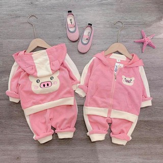 Bộ nhung lợn kéo khóa cho bé gái