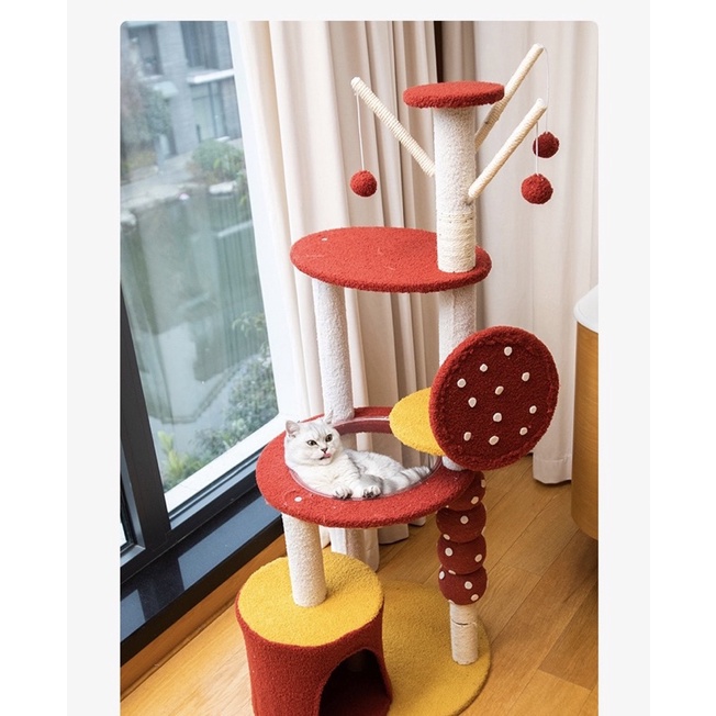 Siêu phẩm cattree mùa hè đỏ rực rỡ, cây cào móng mèo, bàn cào cho thú cưng mẫu cây nấm mới nhất