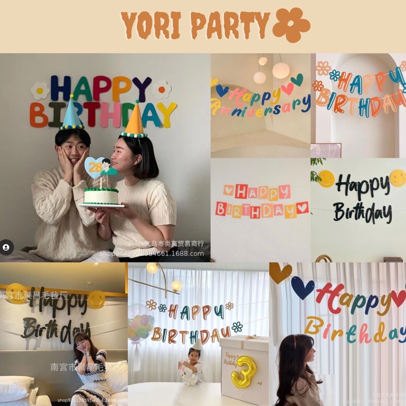 Dây Cờ Happy Birthday Happy Anniversary Trang Trí Tiệc Sinh Nhật Phong Cách Hàn Quốc - Yori Party