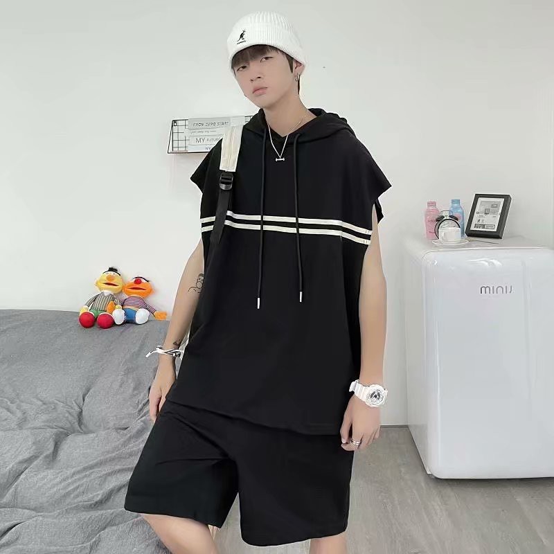 Bộ Đồ Thể Thao Nam Gồm Áo Không Tay Có Mũ Trùm Và Quần Short Mỏng Thời Trang Mùa Hè Năng Động Size M-3XL