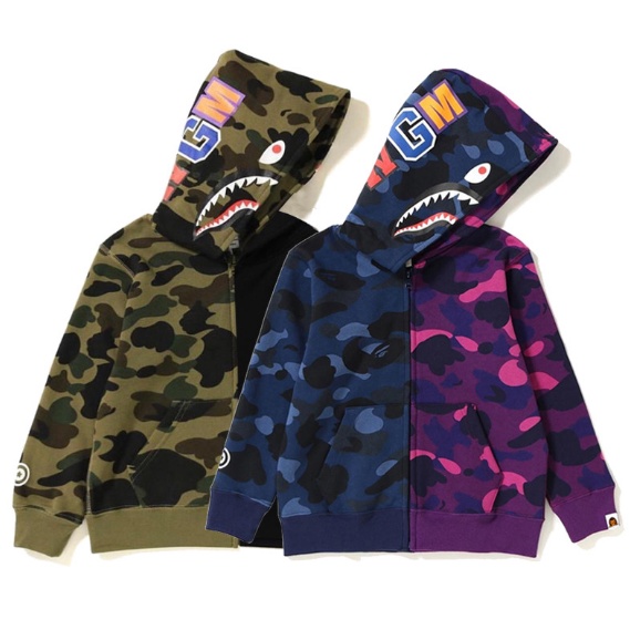Áo Khoác BAPE Có Mũ Trùm Họa Tiết Rằn Ri Cá Mập Phong Cách Mới 0818