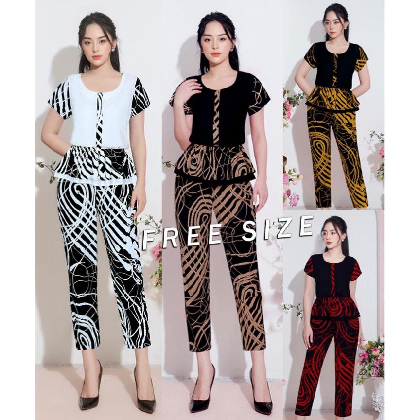 Set Nguyên Bộ Quần Lửng Áo Peplum Phối Họa Tiết J1007